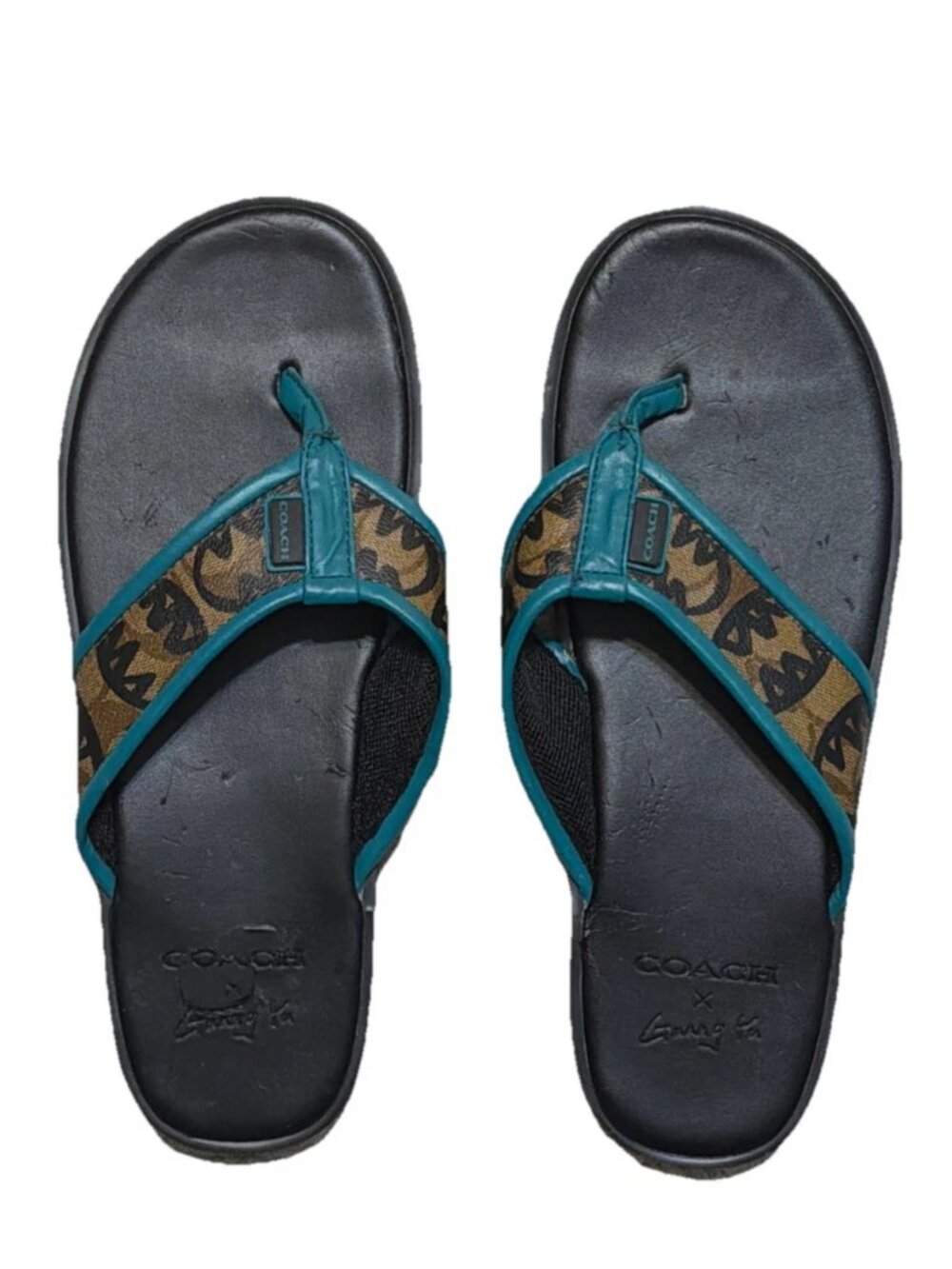 Coach Rexy By Guang Yu Black Blue Flip Flops Men's Size 8 / Women's Size 9